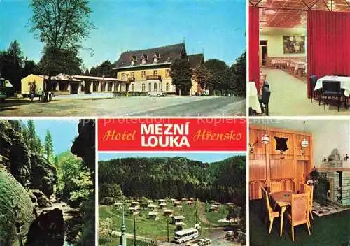 AK / Ansichtskarte Hrensko Herrnskretschen Boehmen CZ Hotel Mezni Louka Restaurant Bungalows Waldpartie Schlucht