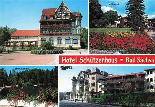 AK / Ansichtskarte Bad Sachsa Osterode Harz Hotel Schuetzenhaus Kurpark Schmelzteich