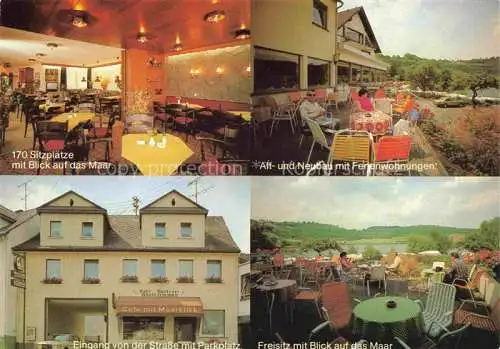 AK / Ansichtskarte Schalkenmehren Vulkaneifel Café Pension Lenerz Gastraum Terrasse