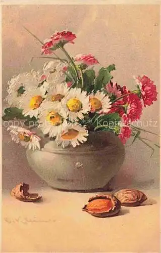 AK / Ansichtskarte Klein_Catharina_Kuenstlerlitho Blumen Nuesse Weis Rot  