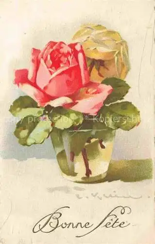 AK / Ansichtskarte Klein_Catharina_Kuenstlerlitho Rosen Rosa Gelb Bonne Fete  