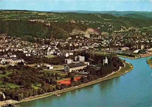 AK / Ansichtskarte Lahnstein Lahnmuendung mit Burg Lahneck Fliegeraufnahme