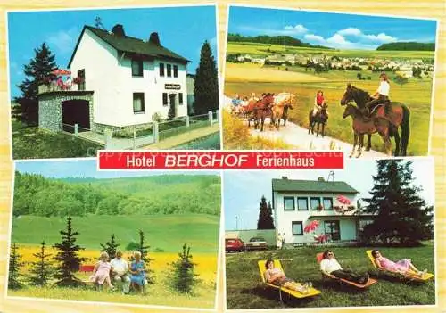 AK / Ansichtskarte Berghausen Katzenelnbogen Hotel Berghof Ferienhaus Pferde Kutschfahrt Panorama Liegewiese