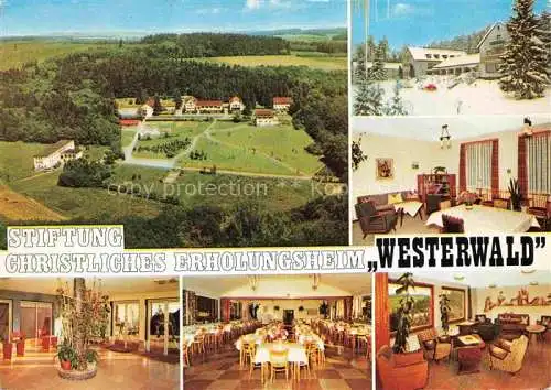 AK / Ansichtskarte Rehe Westerwald Rheinland-Pfalz Christl Erholungsheim Westerwald Stiftung Haus Bergfrieden Gesamtansicht Gastraeume 