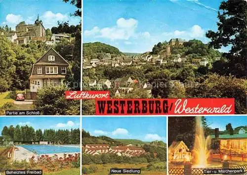 AK / Ansichtskarte Westerburg  Westerwald Rheinland-Pfalz Schlosspartie Panorama Beheiztes Freibad Neue Siedlung Tier und Maerchenpark