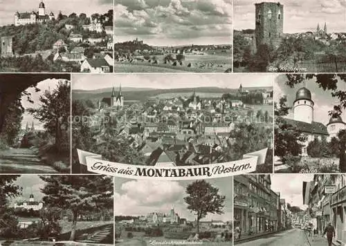 AK / Ansichtskarte Montabaur Westerwald Schloss Wolfsturm Panorama Landeskrankenhaus Strassenpartie