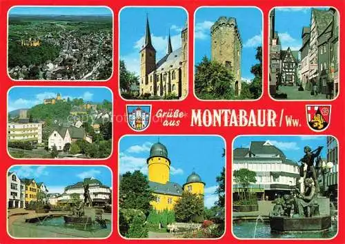 AK / Ansichtskarte Montabaur Westerwald Fliegeraufnahme Kirche Ruine Ortspartien Schloss Brunnen