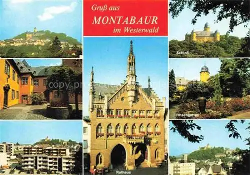 AK / Ansichtskarte Montabaur Westerwald Panorama Rathaus Schloss Rosengarten Teilansichten