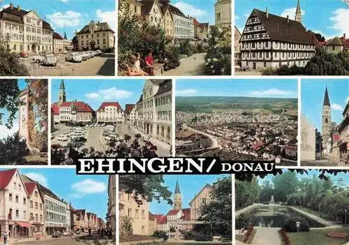 AK / Ansichtskarte Ehingen Donau Motive Stadtzentrum Marktplatz Kirche Parkanlagen Teich Luftaufnahme