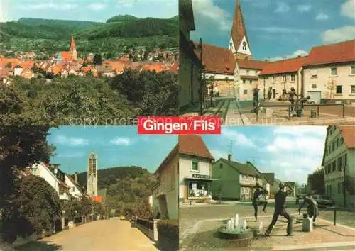AK / Ansichtskarte Gingen Fils Ortsansicht mit Kirche Marktplatz Skulpturen