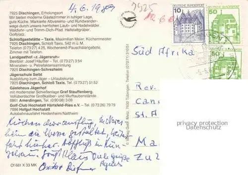 AK / Ansichtskarte Dischingen Heidenheim BW und Umgebung Gaststaetten Schloss Taxis Schiessanlage Graf Stauffenberg Haertsfeldsee Jagdkundemuseum