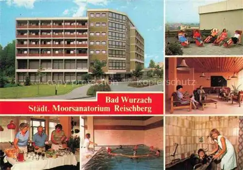 AK / Ansichtskarte Bad Wurzach Ravensburg BW Staedtisches Moorsanatorium Reischberg Kuranwendungen Hallenbad Speisesaal Buffet Terrasse