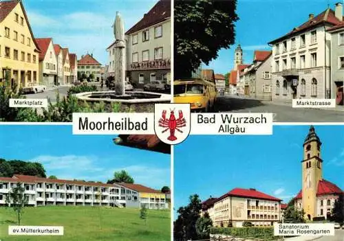AK / Ansichtskarte Bad Wurzach Ravensburg BW Moorheilbad Marktplatz Brunnen Marktstrasse Muetterkurheim Sanatorium Maria Rosengarten Kirche