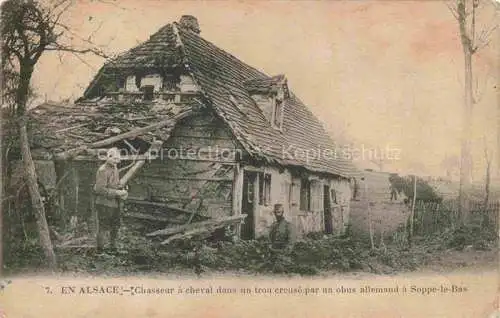 AK / Ansichtskarte Soppe le Bas_68_Haut Rhin Chasseur a cheval dans un trou creuse par un obus allemand 