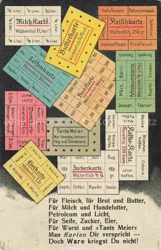 AK / Ansichtskarte Politik Beduerfnis Karte Fleich Brot Butter Mich Hundefutter Seife Zucker Wurst 