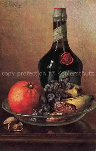 AK / Ansichtskarte Billing_M._Kuenstlerkarte_Stillleben Wein Obst Datteln 