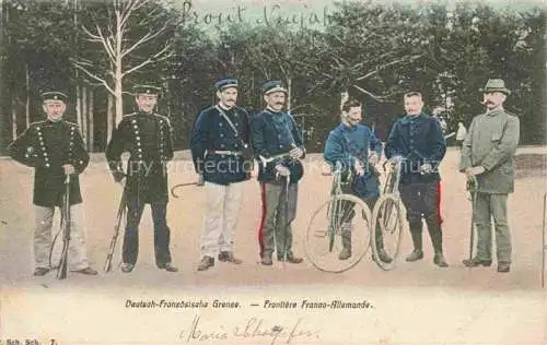 AK / Ansichtskarte Grenze_Douane_Zoll_Frontiere_Border   Deutsch Franzoesisch Fahrrad Soldaten Militaria  