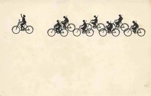 AK / Ansichtskarte Militaria_Schweiz Schattenbild Soldaten Fahrrad  Militaria Schweiz