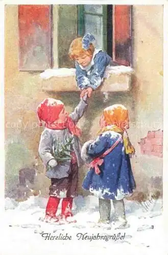 AK / Ansichtskarte FEIERTAG_Karl_(1874 1944)_Kuenstlerkarte Neujahrgruesse Kinder 