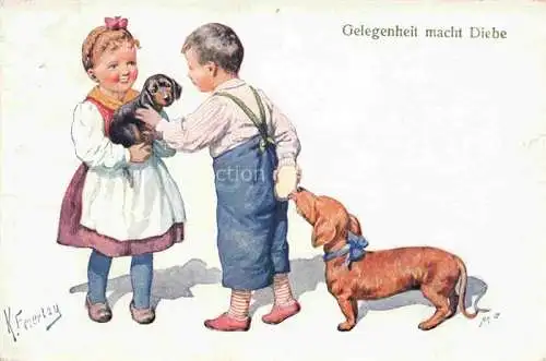 AK / Ansichtskarte FEIERTAG_Karl_(1874 1944)_Kuenstlerkarte Dackel Kinder 
