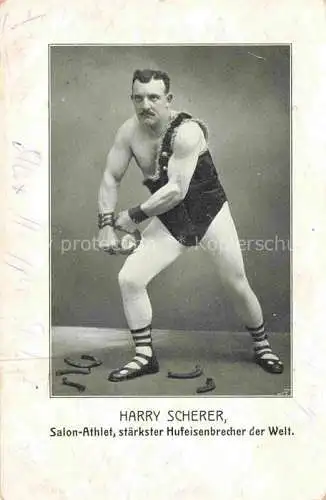 AK / Ansichtskarte Zirkus_Artistik Harry Scherer Hufeisenbrecher  