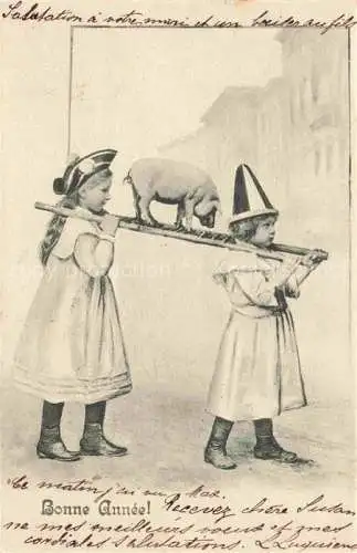 AK / Ansichtskarte Neujahr_Annee_New_Year Kinder Ferkel  