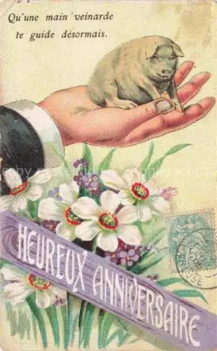 AK / Ansichtskarte Glueckwunsch_Greeting Blumen Schwein  