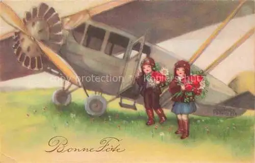 AK / Ansichtskarte PETERSEN_Hannes_Kuenstlerkarte Bonne Fete Kinder Flugzeug  