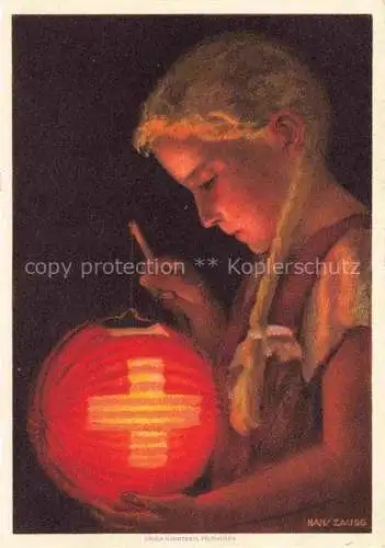 AK / Ansichtskarte ZAUGG_Hans_Kuenstlerkarte Bundesfeier 1936 Kind Laterne  