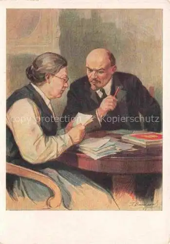 AK / Ansichtskarte LENIN Wladimir Iljitsch Politik Politics Politique N.K. Kupskaya Kuenstler Wasiljew