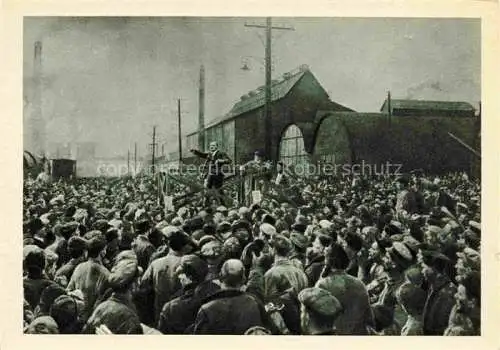 AK / Ansichtskarte LENIN Wladimir Iljitsch Politik Politics Politique Leningrad Mitarbeiter Demo Putilovskoho Fabrik 