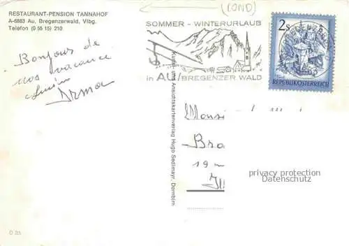 AK / Ansichtskarte Au Bregenzerwald Schoppernau Vorarlberg AT Restaurant Tannahof Gastraeume Trachtenmaedchen