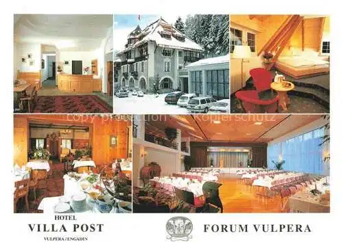 AK / Ansichtskarte Vulpera_Tarasp_Schuls_Scuol_GR Hotel Villa Post Gastraeume Festsaal Zimmer Rezeption 