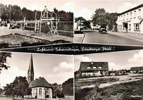 AK / Ansichtskarte Schneverdingen Quellenbad Freibad Hauptstrasse Kirche Feriendorf
