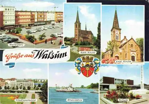 AK / Ansichtskarte Walsum Duisburg Marktplatz Kirche Sparkasse Rheinfaehre Schule