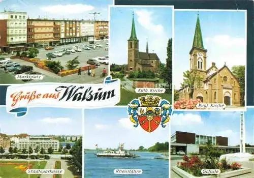 AK / Ansichtskarte Walsum Duisburg Marktplatz Kirche Sparkasse Rheinfaehre Schule