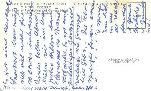 AK / Ansichtskarte Acapulco Mexico New Sport of Parachutism and Costero Hotel