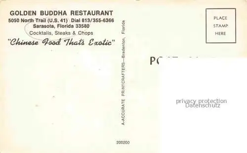 AK / Ansichtskarte Sarasota Florida USA Golden Buddha Restaurant