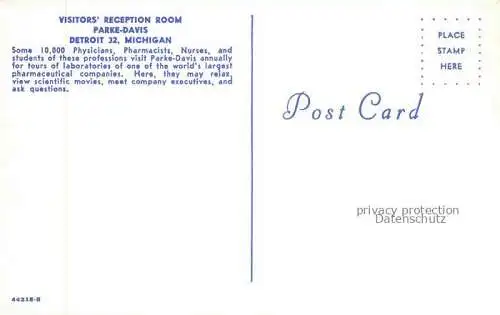 AK / Ansichtskarte Detroit Michigan USA Visitors Reception Room Parke Davis