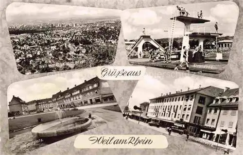 AK / Ansichtskarte Weil am Rhein Baden BW Fliegeraufnahme Strandbad Bahnhofplatz Hauptstrasse