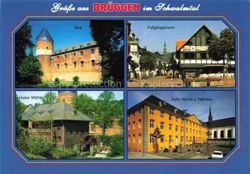 AK / Ansichtskarte Brueggen Tierpark Schwalmtal Burg Fussgaengerzone Histor Muehle Kath Kirche und Rathaus