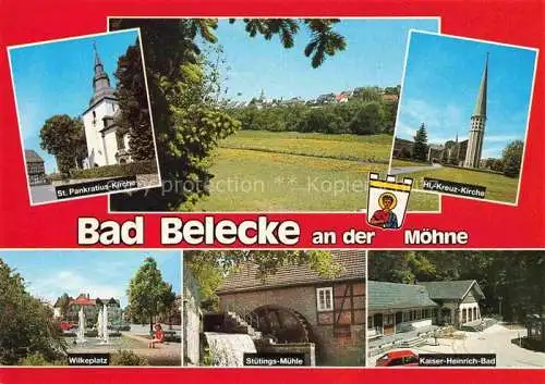 AK / Ansichtskarte Bad Belecke Warstein NRW St Pankratius Kirche Hl Kreuz Kirche Wilkeplatz Stuetings Muehle Kaiser Heinrich Bad