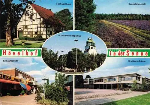AK / Ansichtskarte Hoevelhof Paderborn NRW In der Senne Fachwerkhaus St Johannes Nepomuk Sennelandschat Einkaufsstrasse Krollbach Schule