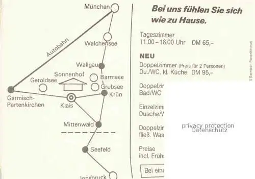 AK / Ansichtskarte Klais-Kruen Bayern Alpengasthof Sonnenhof Gastraeume Zimmer