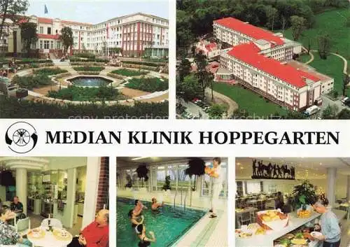 AK / Ansichtskarte Hoppegarten Median Klinik Hoppegarten Alpengasthof Sonnenhof Gastraum Terrasse Speisesaa Hallenbad Buffet
