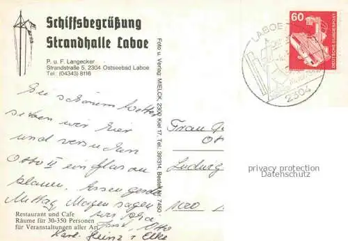 AK / Ansichtskarte LABOE Ostseebad Schiffsbegruessung Strandhalla Laboe Terrasse