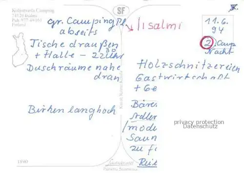 AK / Ansichtskarte Iisalmi Ita-Suomen Laani Suomi Koljonvirta Camping Details