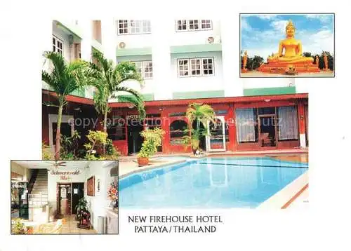 AK / Ansichtskarte Pattaya Chon Buri Thailand New Firehouse Hotel Schwarzwaldbar Pool Buddhastatue