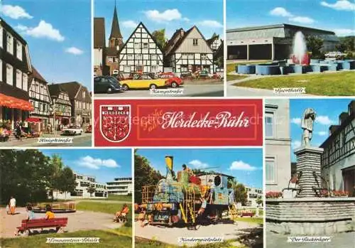 AK / Ansichtskarte Herdecke Ruhr Hauptstrasse Kampstrasse Sporthalle Sonnenstein Schule Kindergartenspielplatz Der Sacktraeger