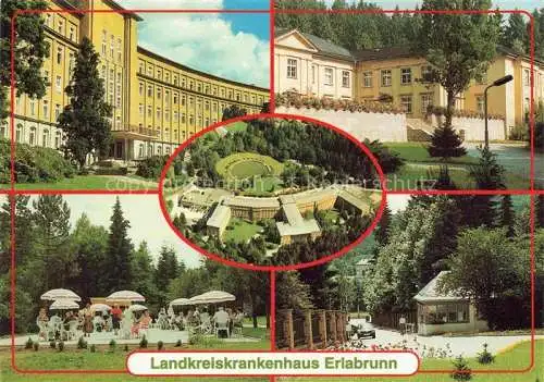 AK / Ansichtskarte Erlabrunn Erzgebirge Breitenbrunn Sachsen Landeskrankenhaus Fliegeraufnahme Terrasse Eingang